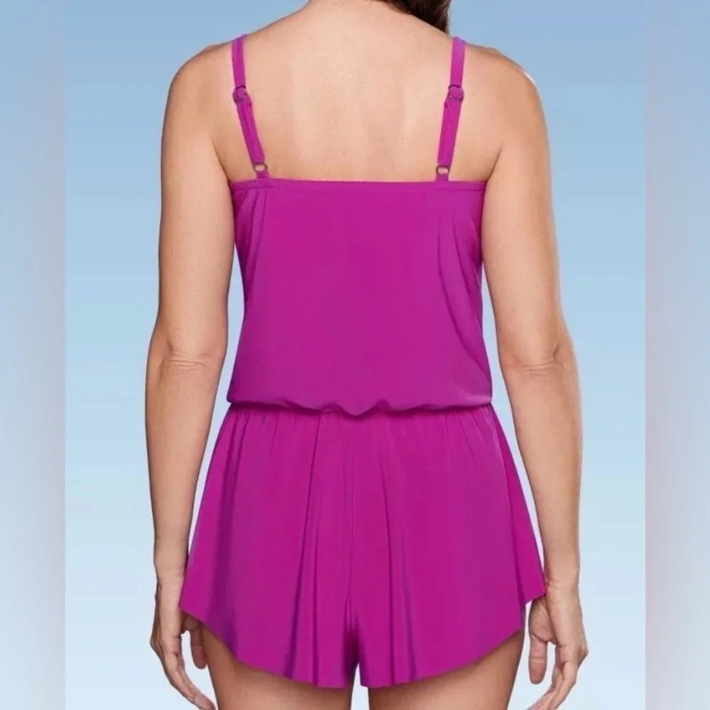 Aqua Green Women's‎ Keyhole Neck Romper Swimsuit Size X Large Crush Pink NWT